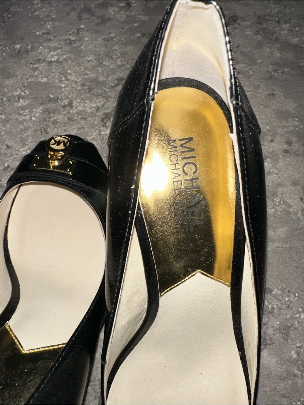 Michael Kors Women’s Black Leather Logo Slip-On Round Toe Wedge Heel Pumps 9M